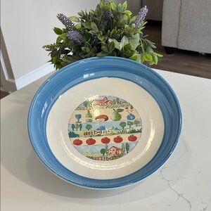 Blue and White Decorative Bowl with Farmhouse Design
